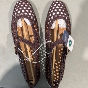 Woven Mary Jane Flats in Dark Brown